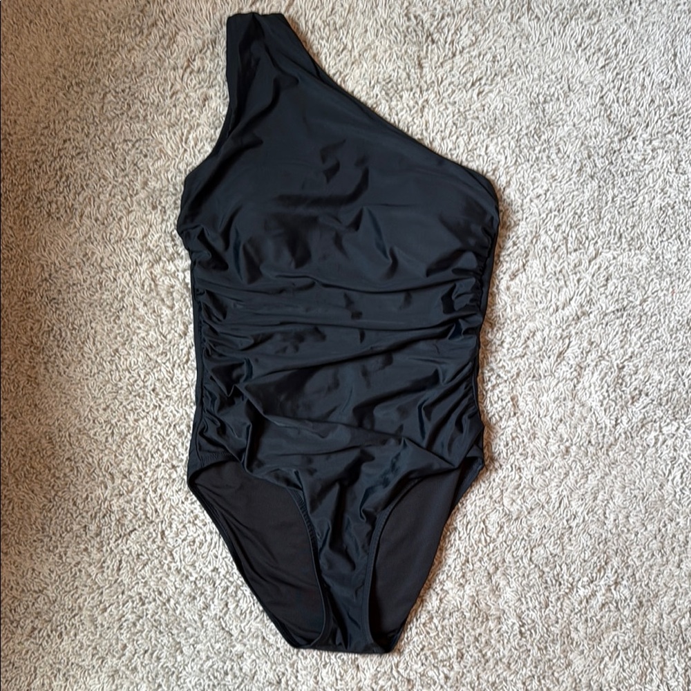 J. Crew black One-Shoulder ruched one-piece Swimsuit